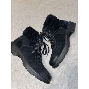 UGG Women’s Hiking Boots Size 7.5 M Black Leather Faux Fur Lined Outdoors Fun